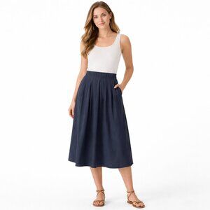 NWT J. Crew SLATE BLUE MIDI A-LINE SKIRT 00 PLEATED ELASTIC WAIST Classic Preppy